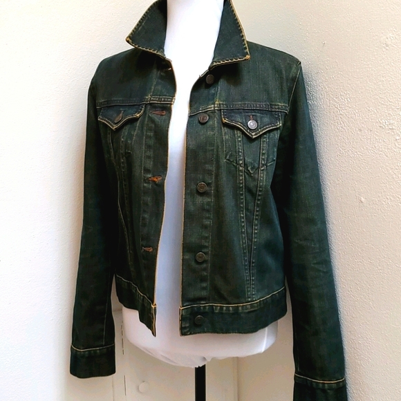 Gap Demin Jacket Blue Black w/ Orange Highl Size M - Picture 1 of 17